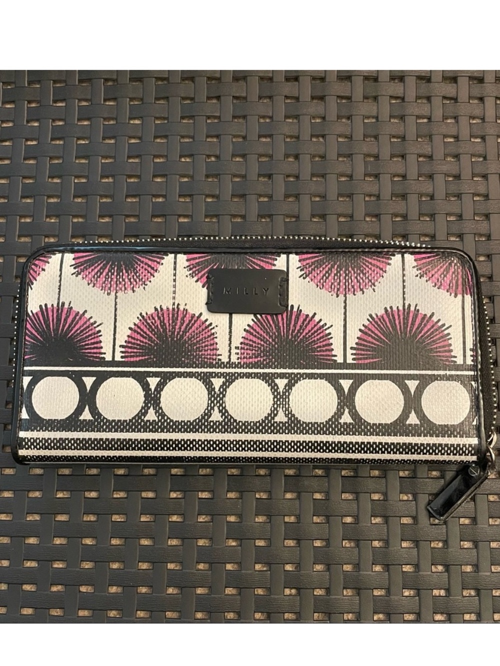 Milly Zip-Around Wallet with Pink and Blue graphic designs